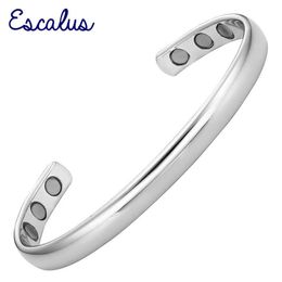 Escalus Trendy Pure Koper Magnetische Bangle voor Dames Gezondheid Mannen Zilver Kleur Charme Ronde Nieuwe Bangle Polsband Armband Q0717
