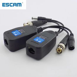 ESCAM 1 par (2 uds) conectores de transceptor Balun de vídeo pasivo CCTV coaxial BNC Power a RJ45 BNC macho para cámara de vídeo CCTV