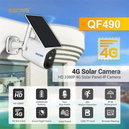 ESCAM QF490 1080P Cloudopslag 4G Sim-kaart Batterij PIR-alarm IP-camera met zonnepaneel Full Color Nachtzicht Tweewegaudio