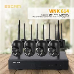 ESCAM WNK614 H.265 Kit de monitoreo de cámara de domo 3MP inalámbrico 8 canales NVR 4 canales HD Cámara HD Fuente de luz dual Voz en dos vías