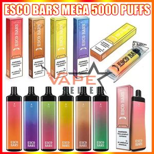 Esco Bars Mega 5000 Puffs Desechable Vape Pen E Cigarette con batería recargable de 600 mAh 14 ml Precargada Pod Mesh Coil Recharge Kit desechable