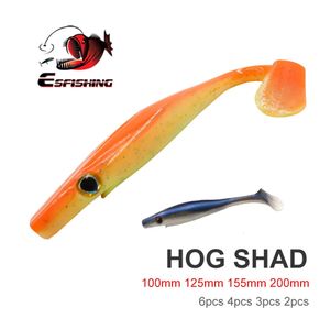 Esfishing Hog Shad 100mm 125 150 200 mm zee visserij siliconen wobbler zachte aas peddelstaart pesca kunstmatig lokmiddel 240407