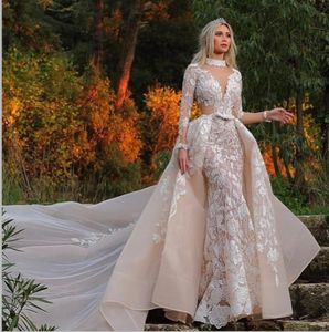 Eslieb musulman haute qualité robe de mariée sur mesure 2019 robes de mariée sirène col en v profond robe de Noiva manches longues robe