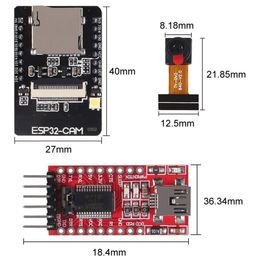 ESP32 CAM WiFi Bluetooth Development Board avec OV2640 2MP CAMERIE + FT232RL FTDI + 40pin Wumper Wire pour Arduino Raspberry Pi