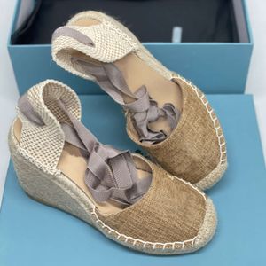 Sandalias de plataforma alta de diseñador cuñas tacones zapatos de mujer cuñas sandalias sandalias con correa en el tobillo zapatos de fiesta por la noche con caja 536