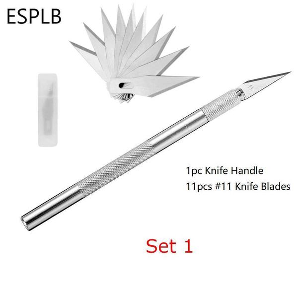 ESPLB Coloré Métal Scalpel Couteau Antidérapant Cutter Sculpture Gravure Artisanat Couteaux avec des Lames #11 supplémentaires pour PCB Mobile Téléphone