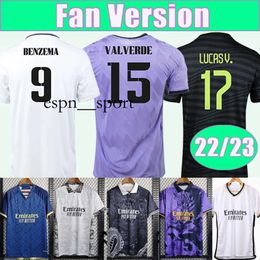 Espnsport 22 23 HAZARD MODRIC Mens Soccer Jerseys ASENSIO KROOS BENZEMA MARCELO BALE Accueil Blanc Away 3ème Footall Chemise Adulte Uniforme à manches courtes