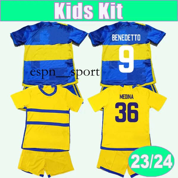 espnsport 23 24 Boca Juniors Kit para niños Camisetas de fútbol MARCOS ROJO ZEBALLOS BENEDETTO CAVANI BARCO Camisetas de fútbol local y visitante Uniformes de manga corta