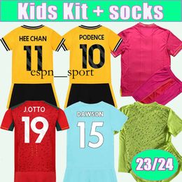 Espnsport 23 24 PODENCE Kit Enfants Maillots de Football GOMES TRAORE HEE-CHAN CUNHA DAWSON DOHERTY N. SEMEDO Domicile Rouge Rose 3ème Maillot de Football Gardien de But