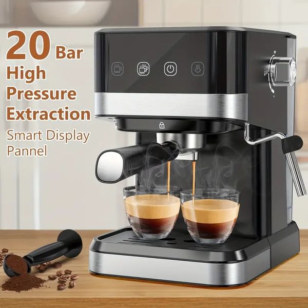 Machine à expresso avec mousse de lait, machine à café expresso 20 bars, réservoir d'eau amovible de 1,5 L/50 oz, machine à café semi-automatique avec baguette à vapeur pour expresso