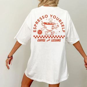 Espresso vous-même femmes rétro drocony tshirts surdimensionné arrière imprimement streetwear graphiques haut de gamme unisexe mignon tee-shirt de caféine 240416