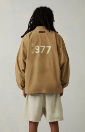 ESS 977 – veste coupe-vent décontractée à boutons, col montant, couleur unie, tendance, lettres imprimées, manteau