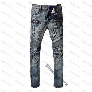 ess Mens Designer pants Jeans Designer Distressed Ripped Biker Slim Fit Motorcycle Bikers Denim For Men s Mans Black Pants pour hommes