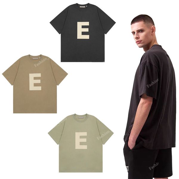 ESS T-shirt à manches courtes hommes et femmes ligne composée de brouillard nouvelle tendance d'impression de lettre E High Street modèles de créateurs en vrac Couple T-shirt