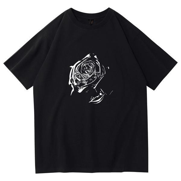 vlone chemise noire Hommes essen T-shirts Version Coton Épais Luxurys Vêtements Street Shorts Manches Vêtements Été Femmes Designers VLONE Tops broderie florale TShirt