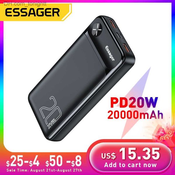 Essager Power Bank 20000mAh Batterie externe 20000 mAh Powerbank PD 20W Chargeur portable de charge rapide pour iPhone Poverbank Q230826