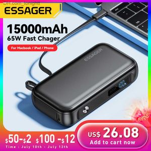 Essager Power Bank Draagbare 15000mAh in met USB C-kabel Externe reservebatterij voor iPhone iPad Macbook 65W Snelle oplader Q230826