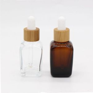Essentia 30ml Bamboo Glass Dropper Oil Bottles met houten doppen - Amber (20ml) Leeg, op voorraad Btnjr