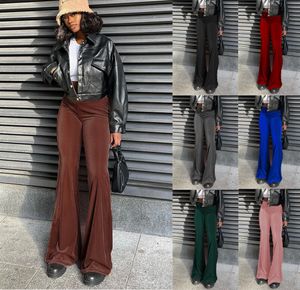Essentiel pour les femmes européennes et américaines automne transfrontalier nouveau pantalon décontracté taille haute élastique en velours de couleur Pure