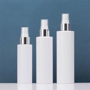 Bouteille d'huile essentielle 100 ml/150 ml/200 ml bouteille blanche en plastique vide anneau en or vaporisateur haut emballage cosmétique Portable rechargeable