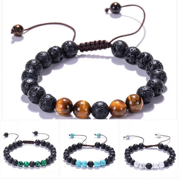 Bracelets diffuseur d'huile essentielle 8mm, pierre volcanique Turquoise, pierre de lave, tissage réglable, bijoux pour femmes et hommes
