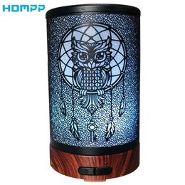 Etherische olie diffuser metalen ultrasone aroma diffusor rustig vintage mist luchtbevochtiger auto uitschakeling voor kantoor thuis slaapkamer 100ml 210724