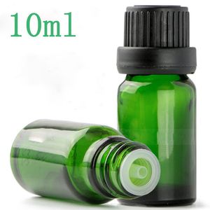 Essentiële olie groene glazen fles 10 ml met glazen druppelaar/zwarte sabotagedop 10 ml e vloeibare flessen 768 stks/lot