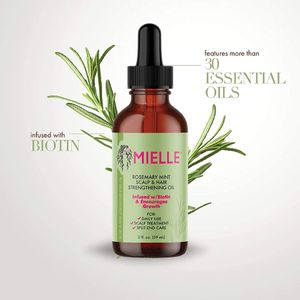 Huile Essentielle Mielle Organics Romarin Menthe Cuir Chevelu Fortifiant Huiles pour Pointes Fourchues et Cuir Chevelu Sec Fragrance