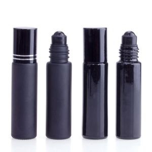 Bouteille de parfum d'huile essentielle 10ml rouleau de verre noir sur bouteille de parfum avec rouleau de cristal d'obsidienne bouteilles à billes à paroi épaisse Nsaqc