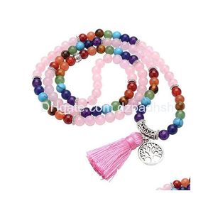 Etherische olie Levensboom 6Mm Zeven Chakra's Kwasten Howliet Geweven Kralen Armband Ketting Boeddha Yoga Energie Vrouwen Mannen Sieraden Drop Dhjs1