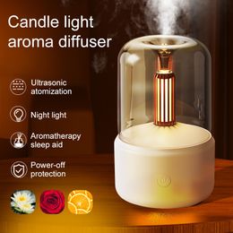 Difusores de aceites esenciales 120ML Difusor de aroma a la luz de las velas portátil USB Humidificador de aire doméstico eléctrico Cool Mist Maker Fogger LED Night Light 230701