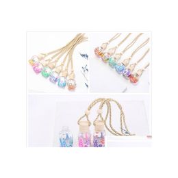 Diffuseurs d'huiles essentielles 15 couleurs voiture par bouteille vide imprimé diffuseur d'huile de fleur ornements désodorisant pendentifs pers verre goutte Dhmcy