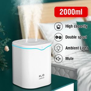 Diffusers voor etherische oliën 2000 ml USB-luchtbevochtiger Dubbele spraypoort Olie-aromatherapie-diffuser Cool Mist Maker Fogger voor thuiskantoor 231023