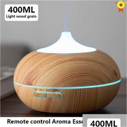 Diffuseurs d'huiles essentielles 400 ml LED Trasonic Air Humidificateur Diffuseur Aroma Essential Grain de bois Purificateur de thérapie exquise avec Romte Dhtdy