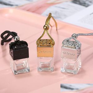 Diffuseurs d'huiles essentielles Cube Creux Voiture Par Bouteille Rétroviseur Ornement Suspendu Désodorisant Pour Diffuseur Parfum Verre Vide Penda Dhqdi