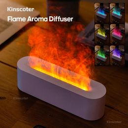 Diffusers voor etherische oliën KINSCOTER Flame Aroma Diffuser Luchtbevochtiger Ultrasone Cool Mist Maker Fogger LED Essential Oil Difusor Geur Thuis 231213