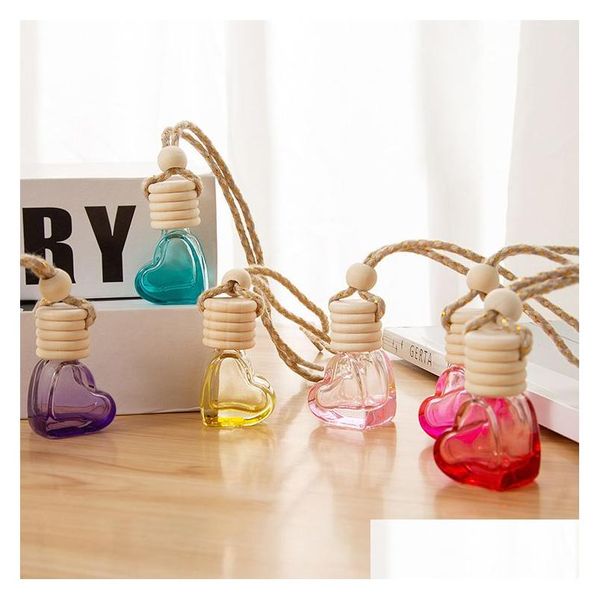 Difusores de aceites esenciales por decoración de botella botellas pequeñas 6 ml recargable con colorf amor heart forma de madera tapa de madera gota de vidrio Deliv oTrqi