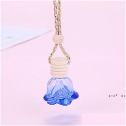 Diffuseurs D'huiles Essentielles Rose Par Bouteille Forme De Fleur Vide Verre Voiture Pendentif Ornement Bouteilles De Parfum 6Styles Rrf12263 Drop Deliv Dhsqx