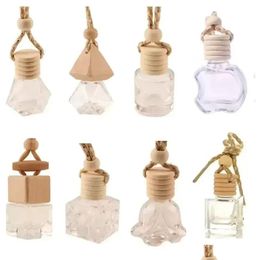 Diffuseurs d'huiles essentielles Stock Car Suspendu Bouteille en verre vide par aromathérapie Diffuseur rechargeable Air Fresher Parfum Pendentif Ornam Dhtxn