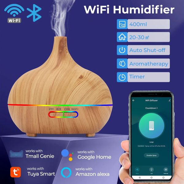 Huiles essentielles Diffusers WiFi Smart 550 ml Aroma électrique Diffuseur Huile essentielle Diffuseur Air Humidificateur Ultrasonic Remote Control Maker Maker Home 231213