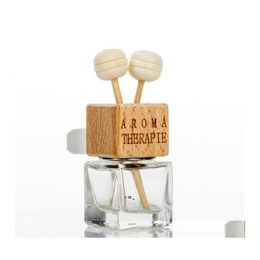 Diffuseurs d'huiles essentielles en bois 8 ml Clips d'aération de voiture par bouteille Rétroviseur Suspendu Ornement Cube Vide Diffuseur de parfum d'air Drop Deliv Otxhh