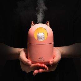 Etherische oliën Diffusers ZL0367 300ml Cute Cat Cool draagbare USB-luchtbevochtiger Humidificador Fogger Mist Maker Kleurrijke lamp Aromatherapie Stille auto Luchtverfrisser