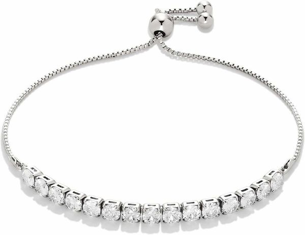 Essentials Pulsera de tenis con circonita cúbica ajustable chapada en oro de 14 quilates o plata de ley, 9,5