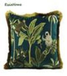 ESSIE HOME TROPISCHE PLANTEN PALM BADE DIEREN PATTROUW MAPIER Digitale print Velvet kussendeksel kussensloop met gouden Tassel8007128