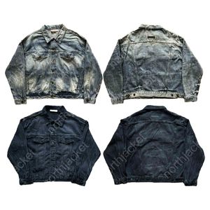 Essentials hoodie angst voor ess gewassen oude spijkerjack blauw en zwarte unisex jas s-xl