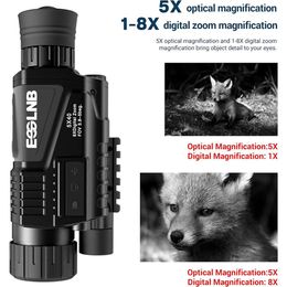 ESSLNB Night Vision Monocular 5x40 avec 15t FTL CDT, lecture photo et vidéo, carte 16 Go, étendue de vision nocturne numérique pour la chasse et la surveillance