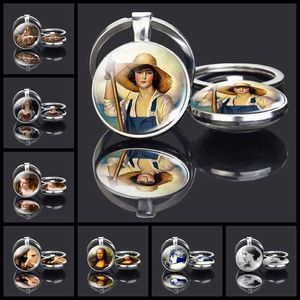 Esspoc Porte-clés Photo d'art Classique Double Face en Verre Cabochon Porte-clés pour Femmes Hommes Cadeau Bijoux Bijoux élégants Dropshipping G1019