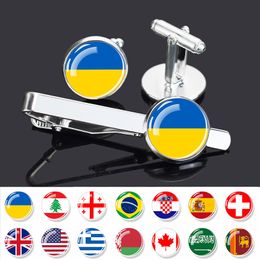 ESSPOC CREATIEVE NATIONALE FLAG TIE CLIP EN CUFFLINKS Simple NecTie Clip Gentleman sieraden set Mexico Oekraïne Spanje Canada vlaggen