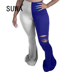 est casual vrouwen gat elastische broek leggings hoge taille flare bel bodem broek draped jogger sweatpants plus size 210525