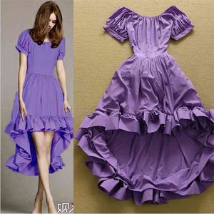EST Designer Runway Jurk Dames Korte Mouw Slash Neck Dovetail Purple Ball Gown Party 210521